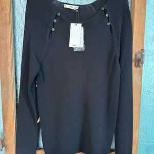 Mango Black Knit Top with Button Accents